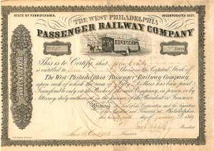 West Philadelphia Passenger Railway Co. - Stock Certificate